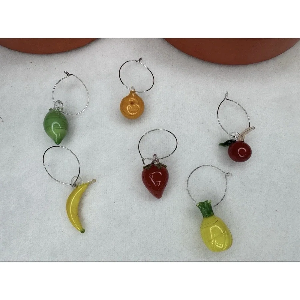Pottery Barn Margarita Wine Glass Glassware Charms Set of 6 Fruit Drink Markers